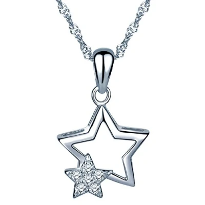 Abbildung von Unendlich U Fashion Doppel Sterne Damen Mädchen Halskette 925 Sterling Silber Zirkonia Anhänger Kette mit Anhänger,