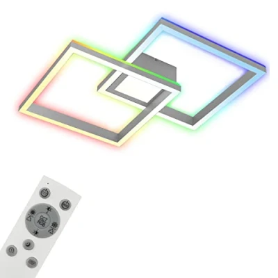 Abbildung von BRILONER Leuchten Deckenlampe RGB, Backlight Deckenleuchte LED, Dimmbar, Farbtemperatur einstellbar, Frame, CCT Mittellicht, Fernbedienung, Aluminiumfarbig, 3755 019