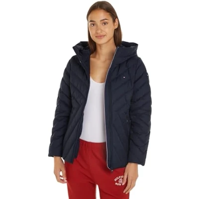 Abbildung von Tommy Hilfiger Damen Daunenjacke Down Jacket mit Kapuze, Blau (Desert Sky), XS