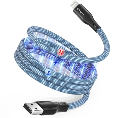 Abbildung von Magtame Magnetic Coiled Phone Kabel, 1M MFi Certified Lightning Kabel Schnellladen, Wrapped Data Transfer Geflochten Kompatibel mit 14 13 12 11 Pro Max XR XS X 8 Plus SE Blau