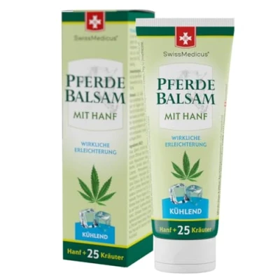 Abbildung von SwissMedicus Pferdebalsam mit Hanf Kühlende Wirkung für Muskeln &amp; Gelenke 25 natürlichen Extrakten Alltäglicher Gebrauch Natürliches Gel 75ml