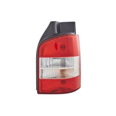Abbildung von HELLA 2SK 008 579 141 Rückleuchte rechts P21/4W, P21W 12 glasklar, Rot mit Glühlampen Lampenträger VOLKSWAGEN: Transporter 5 Bus,