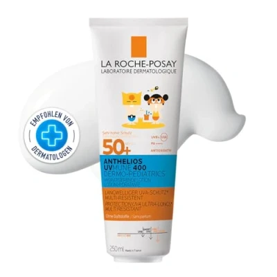 Abbildung von La Roche Posay Sonnenmilch Für Kinder Mit LSF 50+, atopische, empfindliche Haut, Mexoryl 400 und Antioxidantien, Wasser , schweiß sandabweisend, UVMune400 Kids, Anthelios DP, 250 ml