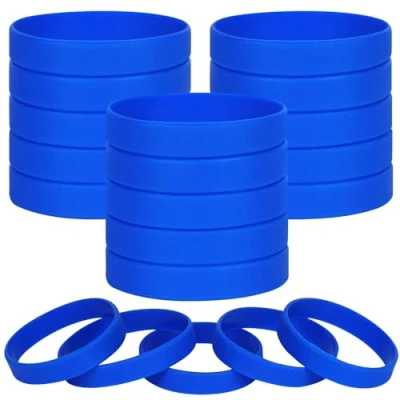 Abbildung von LVNRIDS 100 Stück Silikon Armbänder, Sport Party Gummi Elastic Armband gummiarmbänder für Teenager Erwachsener Blau