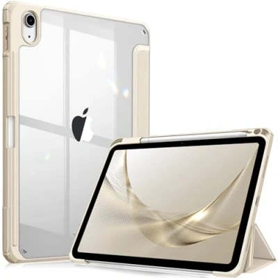 Abbildung von Fintie Hybrid Hülle für iPad 10. Generation 2022 (10.9 Zoll) mit Stifthalter Stoßfeste Schutzhülle transparenter Hartschale auf der Rückseite, Champagner