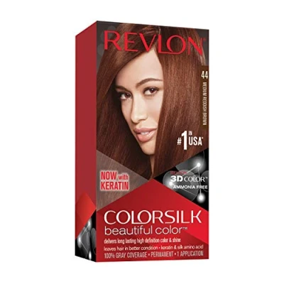 Abbildung von Revlon Permanente Haarfarbe, Permanentes Haarfärbemittel, Colorsilk mit 100 % Grauabdeckung, Ammoniakfrei, Keratin und Aminosäuren, 44 Mittleres Rotbraun