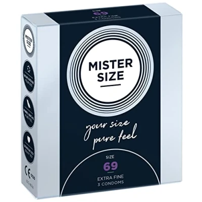 Abbildung von MISTER SIZE Kondome gefühlsecht hauchzart 69mm im 3er Pack/extra dünn &amp; extra feint/Kondom aus 100% Naturkautschuk Latex in deiner Größe XXL/natural feeling Condome Packung