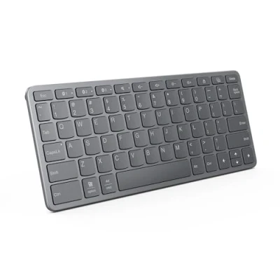 Abbildung von Lenovo Kabellose Tastatur für mehrere Geräte (Android, Windows, iPadOS Bluetooth, USB C, 12 Funktionstasten), QWERTY Spanisch, Mondgrau