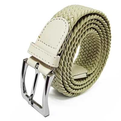 Abbildung von Glamexx24 Unisex Elastischer Stoffgürtel Geflochtener Stretchgürtel Dehnbarer Gürtel für Damen und Herren, Beige, 105cm