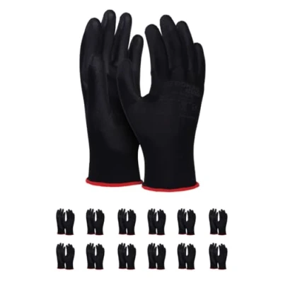 Abbildung von DONAU SAFETY Montagehandschuhe Handschuhe/Größe 08, 12 Paar/Kat. II/Schwarz/Handschuhe Arbeitshandschuhe aus Polyester/Polyurethan/Garten , Builders, Mechaniker