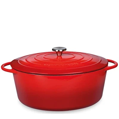Abbildung von Küchenprofi Gusseisen Bräter mit Deckel, rot/innen schwarz , 31 cm, Schmortopf, Auflaufform, Dutch Oven, Brotbacktopf, emailliert, für alle Herdarten(inkl. Induktion), zum Schmoren, Backen, Braten