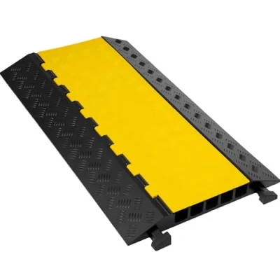 Abbildung von VEVOR Kabelbrücke, 5 Kanal Überfahrschutz für Kabel aus Handelsüblichem Thermoplastischem Kautschuk mit Modularem Design, Hohe Sicherheit Breite Anwendungen, Lagerhäuser, 87,5 x 50 cm, Schwarz