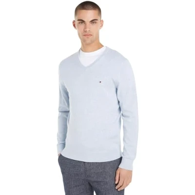 Abbildung von Tommy Hilfiger Herren Pullover Essential Cotton V Ausschnitt, Blau (Vessel Blue Heather), 3XL