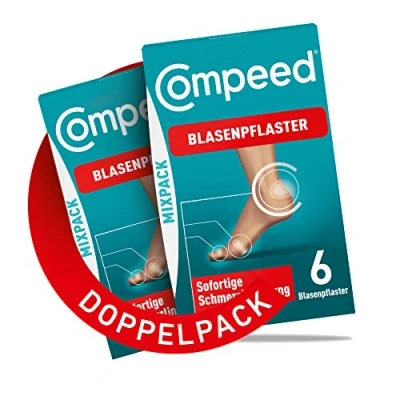 Abbildung von Compeed Blasenpflaster Mixpack Doppelpack Hydrokolloid Pflaster in verschiedenen Größen gegen Blasen an Fersen, Zehen und für kleine Blasen, 12