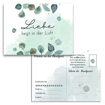 Abbildung von 50x Ballonkarten Hochzeit extra leicht für lange Flugdauer Wunschkarten Luftballons als spaßiges Hochzeitsspiel Gäste (Eukalyptus)