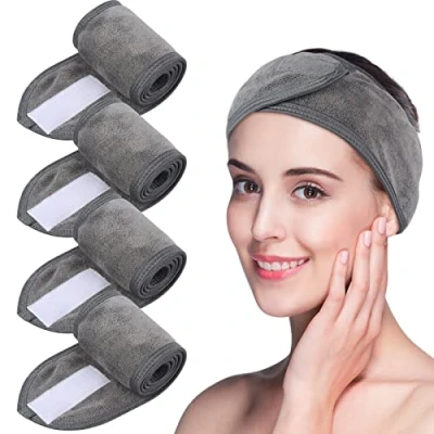 Abbildung von VIVOTE Mikrofaser Kosmetik Stirnband, Frottee verstellbare Haarschutzband mit Klettverschluss, Spa Haarband, bei Make Up, Sport, Dusche, Yoga, waschbar 4pcs Grau