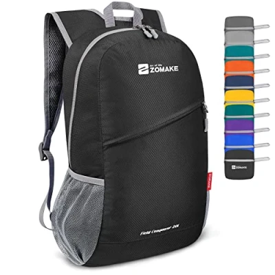 Abbildung von ZOMAKE Ultraleicht Faltbarer Rucksack 20L,Kleiner Rucksäcke Wasserdicht Wanderrucksack Packable Backpack für Damen Herren Outdoor Wandern(Schwarz)
