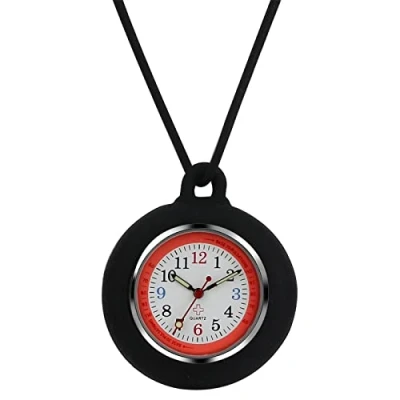 Abbildung von JewelryWe Krankenschwesteruhr Analog Quarz Taschenuhr Silikon Uhr Anhänger mit Halskette Kette Schwesternuhr Pflegeuhr Pulsuhr für Arzt Schwarz Unisex