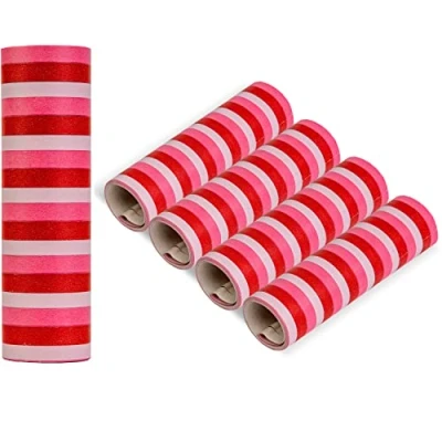 Abbildung von Luftschlangen Set zur Dekoration, Rosa Rot Design, aus Papier, 5 Rollen á 18 Abrissen mit 7 mm Breite und 3 m Länge, Party Deko für Geburtstag, Karneval, Silvester, Girlande Papierschlange, Tischdeko