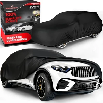 Abbildung von Walser Abdeckplane Auto All Weather, wasserdicht, 100% wetterfeste Abdeckplane, Autoabdeckung Outdoor, Autoplane Vollgarage Größe 8 SUV/Van schwarz