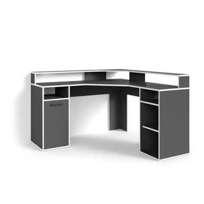 Abbildung von byLIVING Schreibtisch Fox/Gaming Tisch in Anthrazit mit weißen Kanten/mit Aufsatz/Mit viel Stauraum und großer Tischplatte/Computer Arbeitsplatz/PC/B 139, H 90,8, T 139 cm