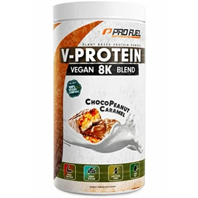 Abbildung von Vegan Protein Schokolade Erdnuss Karamell V 8K Blend unglaublich lecker &amp; cremig aus Sonnenblume, Reis, Erbse, Hanf, Kürbis uvm. pflanzliches Proteinpulver mit 73% Eiweiß