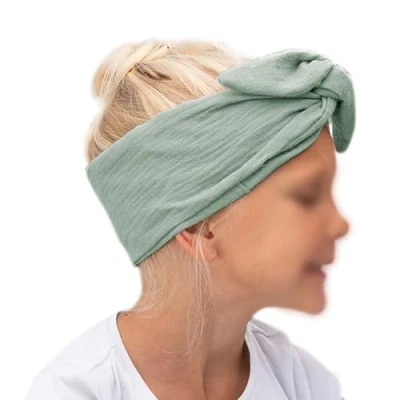Abbildung von Papierdrachen Musselin Haarband für Kinder zum Selbstbinden Knotenband Stirnband Haar Accessoires Herbst und Sommer türkis