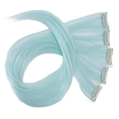 Abbildung von CAISHA 5 Teile Set 60cm Bunte Strähne Strähnchen Clip in Extension Haarverlängerung Glatt Langhaar Haarteil Türkis BST116