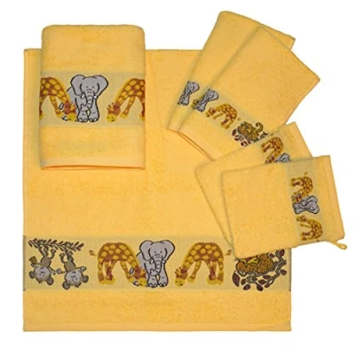 Abbildung von Dyckhoff Kinder Frottier 6 TLG Handtuch Set AFFE, 2 Handtücher 50x100cm, Gästetücher 30x50cm, Waschhandschuhe 16x21cm, 100% Baumwolle, Oeko Tex Standard 100, Gelb