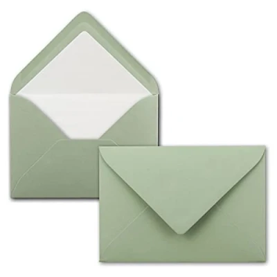 Abbildung von 50 Briefumschläge Eukalyptus (Grün) DIN C6 gefüttert mit weißem Seidenpapier 100 g/m² 11,4 x 16,2 cm Nassklebung NEUSER PAPIER