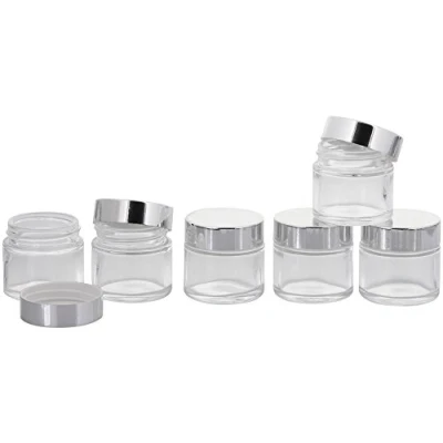 Abbildung von Klar Glas Tiegel 30 ml mit Silber Deckel, Leere Kosmetex Creme Dose, Kosmetik Dose aus Klarglas, 6x Klarglas Deckel