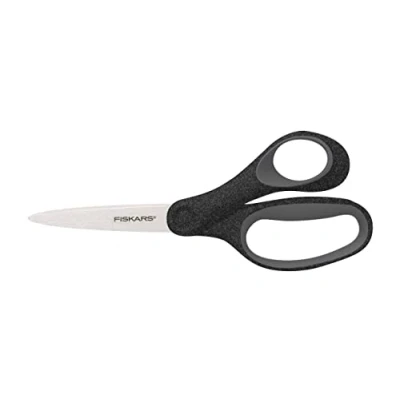 Abbildung von Fiskars Schülerschere, Schere für Kinder ab 12 Jahren, Rechtshändig, SoftGrip, Gesamtlänge: 18 cm, Edelstahl Klingen, Glitzerndes Schwarz, 1067859