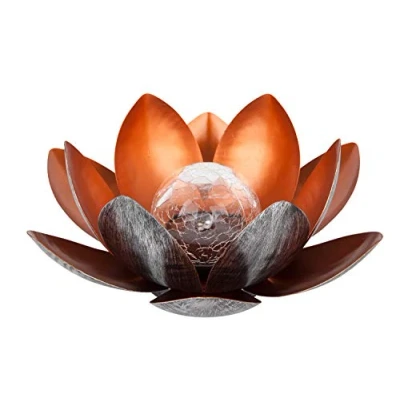 Abbildung von Dehner Solarleuchte Lotus, Ø 27.5 cm, Höhe 12 Metall, silber/rot