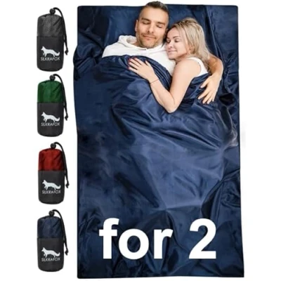 Abbildung von Silkrafox Compact for 2 ultraleichter Hüttenschlafsack für Personen, Inlay aus Mikrofaser, Kunst Seidenschlafsack, Sommer Schlafsack, Inlett, rot