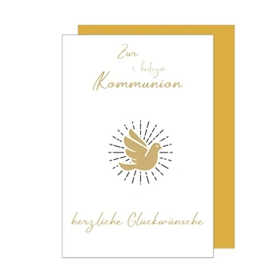 Abbildung von Edition Seidel Premium Glückwunschkarte zur Kommunion mit Umschlag. Kommunionskarte Karte Grusskarte goldene Taube Junge Mädchen (KO283 SW023)