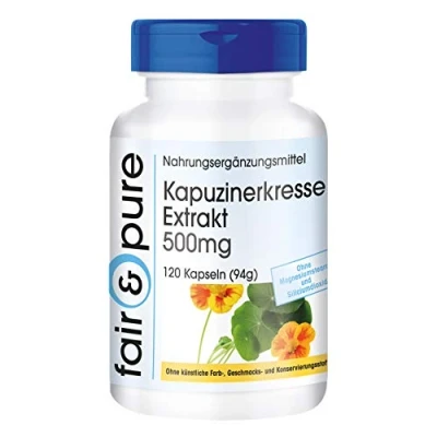 Abbildung von Fair &amp; Pure® Kapuzinerkresse Extrakt 500mg 120 Kapseln 10 fach konzentriert natürlich vegan ohne Magnesiumstearat