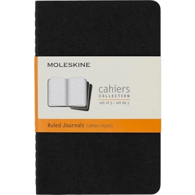 Abbildung von Moleskine, Notizbuch Journal, Set mit 3 Heften linierten Seiten, Kartonabdeckung und sichtbaren Baumwollstichen, Schwarze Farbe, Taschenformat 9 x 14 cm, 80 Seiten