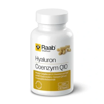Abbildung von Raab Vitalfood Hyaluron Säure Coenzym Q10, Beauty Complex mit Hyaluronsäure, 60 Kapseln, B Vitaminen aus Buchweizenkeimpulver Goji Zink, 30 g