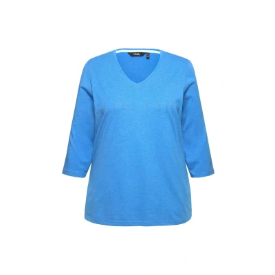Abbildung von Ulla Popken Country Lettered 3/4 Sleeve TEE Langarmshirt, Damen, Größe: 50/52, Teal blue