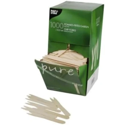Abbildung von Papstar 18201 Pommes Frites Gabeln, Holz &quot;pure&quot;, 8.5 cm, 1000 Stück