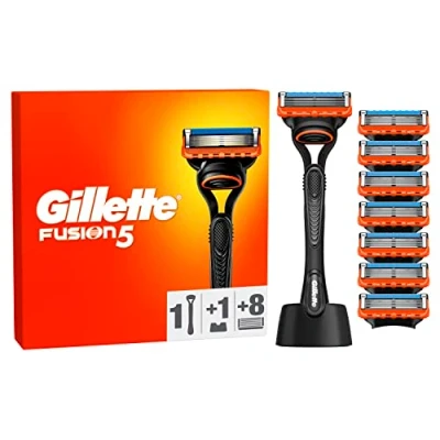 Abbildung von Gillette Fusion 5 Nassrasierer Herren, Rasierer + 8 Rasierklingen Halter, Geschenk für Männer