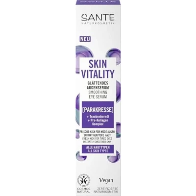 Abbildung von SANTE Naturkosmetik Face Skin Vitality Glättendes Augenserum, vitalisierende Anti Aging Pflege mit Parakresse, Traubenkernöl &amp; Pro Kollagen Komplex, für eine gestraffte Augenpartie, 15ml