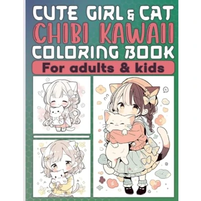 Abbildung von Cute Chibi Girl and Cat Kawaii Coloring Book for Kids Adults