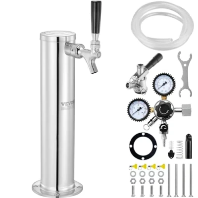 Abbildung von VEVOR Kegerator Bierturm Kit, Einzelzapfhahn Bierumrüstsatz, Edelstahl Fass Zapfanlage mit Doppelmessgerät W21.8 Regler und S System Fasskupplung für Partys zu Hause