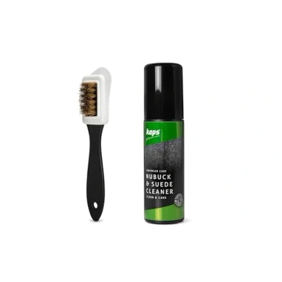 Abbildung von Leder Reiniger für Nubuk und Veloursleder, Inkl. Auftragsbürste 4 seitiger Schuhbürste, Flecken Shampoo, Turnschuhe, Anzugschuhe Stiefel aus Rauleder 75 ml (2.53 FL. Oz)