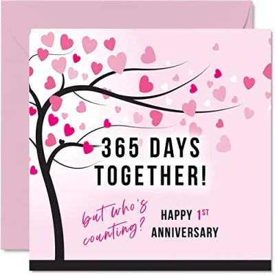 Abbildung von Lustige Papier Jubiläumskarte für Frau oder Ehemann 365 Days Together I Love You Geschenke, Happy 1st Wedding Anniversary Karten Partner, 145 mm x Grußkarten den ersten Jahrestag