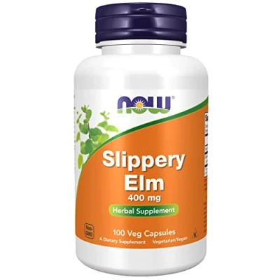 Abbildung von Now Foods, Slippery Elm (Rotulme), 400 mg, 100 vegane Kapseln, Laborgeprüft, Pflanzlich, Glutenfrei, Sojafrei, Vegetarisch