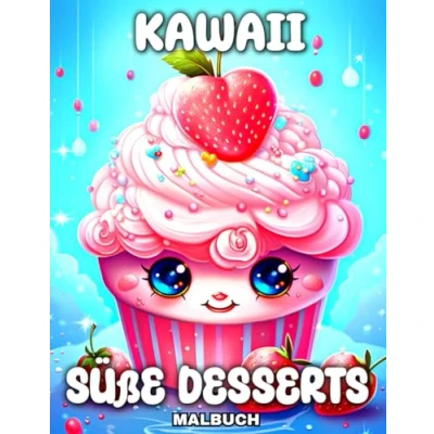 Abbildung von Kawaii Süße Desserts Malbuch: Niedliche Ausmalbilder mit Kuchen, Cupcakes, Eis, Keksen, Süßigkeiten und Mehr für Kinder