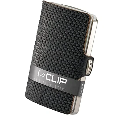 Abbildung von I CLIP Edelstahl Geldbeutel mit austauschbarer Geldklammer Slim Wallet Leder Geldbörse Premium Portemonnaie Kartenetui Milanaise satiniert Schwarz