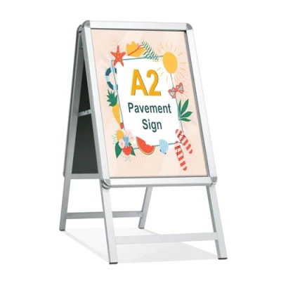 Abbildung von STANDNEE Kundenstopper A2 Plakatständer Outdoor Silber Bürgersteig Schild Rahmen Doppelseitiges Display A Board Halter für Werbung (Silber A2)